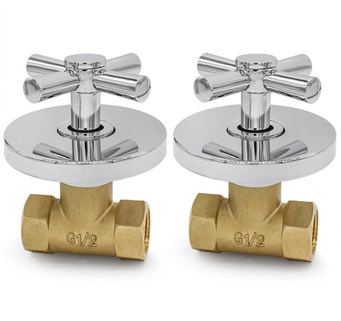 Concealed Shut Off Valve Straight with Modern Cross Handle Thermostatic Trim - Earl Diamond